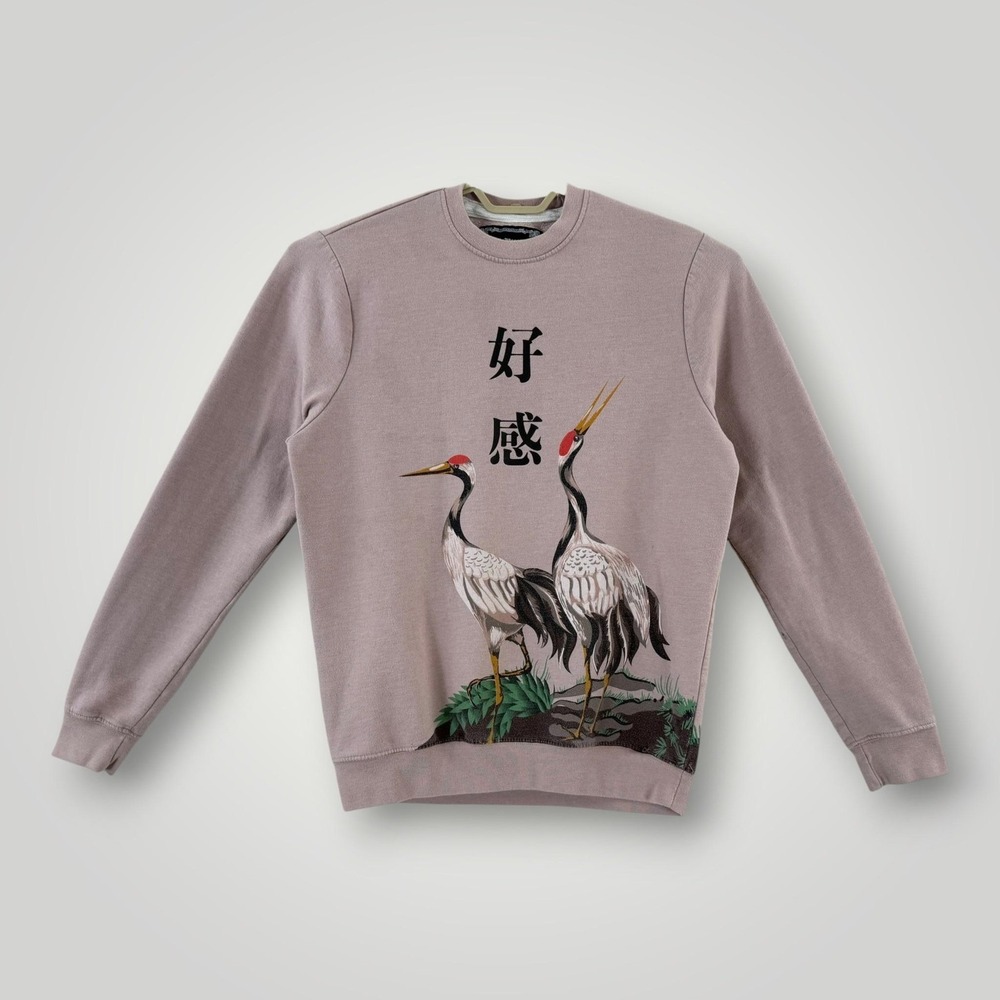 Blind‎ Rooster Sweatshirt Mens S Pink Crane Good Vibes Graphic Fleece Crewneck